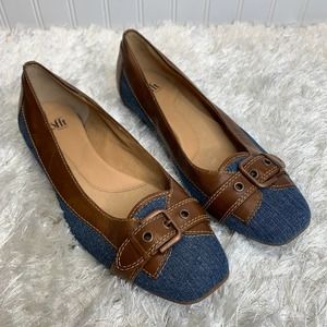 Sofft Brown Leather Denim Pumps Low  Sz 9M